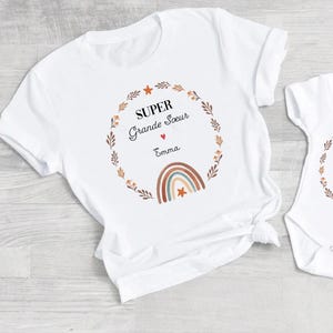 Birth gift super big sister t-shirt and super little sister bodysuit, pregnancy announcement, future big sister rainbow future big brother