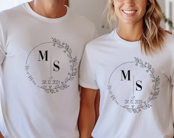 bijpassend paar t-shirt, trouwt-shirt, mevrouw t-shirt, huwelijksaankondiging, toekomstige pasgetrouwden