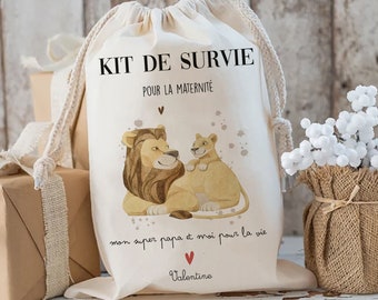 future dad survival kit personalized beige pouch birth gift dad personalized pouch birth bag future dad maternity gift