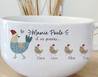 Bol céramique personnalisé mamie/bol personnalisable mamie /cadeau mamie poule personnalisé/cadeau noël personnalisé mamie  /mug noël mamie