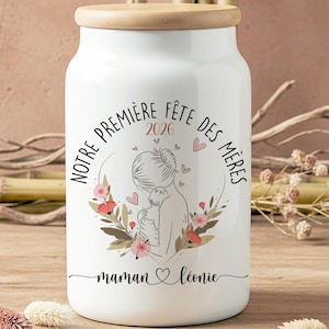 Pot à biscuits personnalisé/notre première fête des mères /bonne fête maman /maman bébé /cadeau maman/ mère fils/mère fille