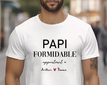 Tee shirt personnalisé Papy papi Prénoms des petits enfants T-shirt Super Papi Cadeau personnalisé papy fête des grands pères Cadeau papi