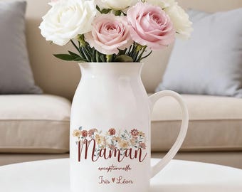 vase en céramique personnalisé maman fleur terracotta /pot à lait personnalisable/cadeau personnalisé anniversaire maman /fête des mères