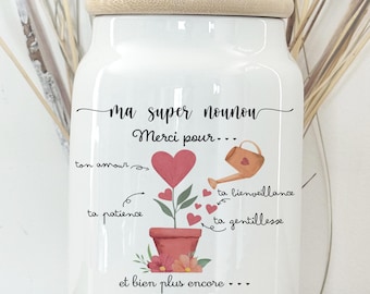 Pot à biscuits personnalisé/pot super nounou cœur/pot à cookie personnalisé/pot céramique personnalisable/cadeau personnalisé nounou/nounou