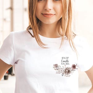 Personalisiertes T-Shirt „Zukünftige Braut“ aus 100 % Baumwolle, Blumenkrone, Brautteam, Junggesellinnenabschied, Trauzeuge, Terrakotta-Blumenherz