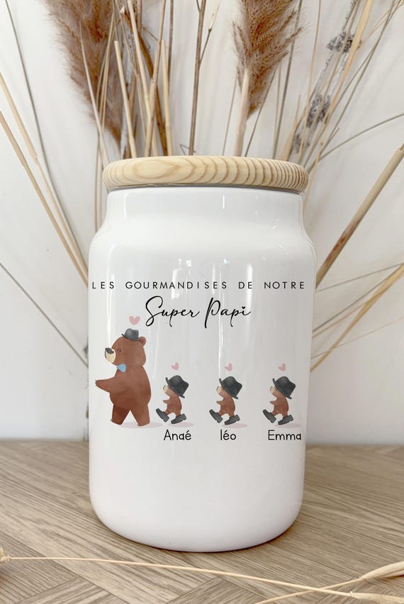 Pot à biscuits personnalisé/pot céramique personnalisable/pot super papi/cadeau super papi/fête des grands pères/fête papi/papa bear /noël