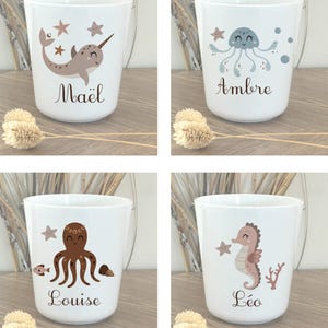 Customizable children&#39;s cup/nursery school cup/personalized first name cup/sea animal cup/unbreakable cup/children&#39;s glass
