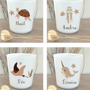 Customizable children&#39;s cup/nursery school cup/personalized first name cup/sea animal cup/unbreakable cup/children&#39;s glass