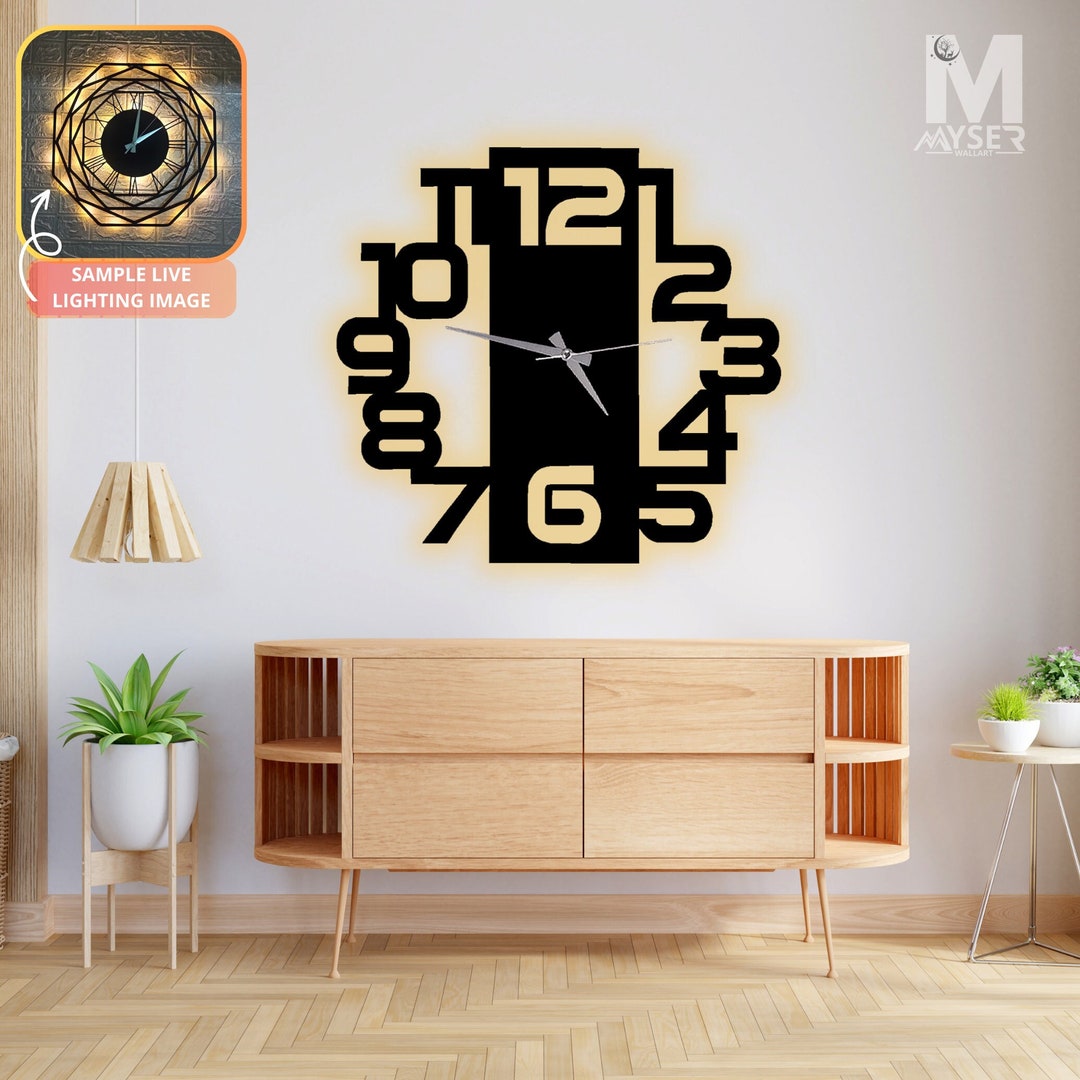 Led Light Numbers Large Wall Clock Modern Wall Clock Etsy