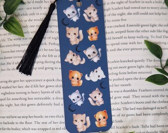 Cat & Moons tassel bookmark| Cute animal pattern page holder| Kitten book accessory