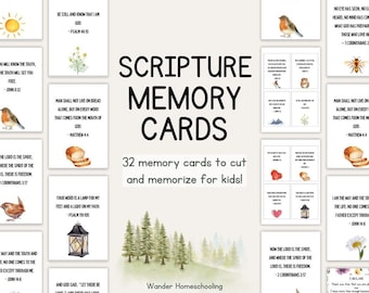 Homeschool Scripture Memory Cards for Kids | Printable Bible Verses | Nature-Themed Flash Cards | Kids Bible Lessons