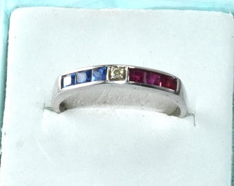 Bekväm rubin- och safirring med diamant i mitten, halvrund, handgjorda bröllopssmycken