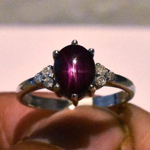Star Ruby Diamond Ring: Vintage 925 Sterling Silver, Handcrafted