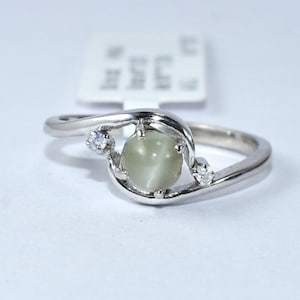 Katzenauge Ring aus Sterling Silber mit CZ Diamant - Handgemachter Geburtsstein Ring