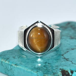 Tiger Eye Ring, 925 Silver Ring, Men&#39;s Signet Ring, Tiger Eye Men Ring, Tiger Eye Signet Ring, Tiger Eye Statement Rings, Engagement Ring