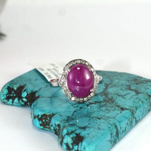 100% Natural 6.25ct Cabushion Ruby & Halo Diamond Ring, 925 Sterling Vintage Style Ruby Ring, July Birthstone Ring,