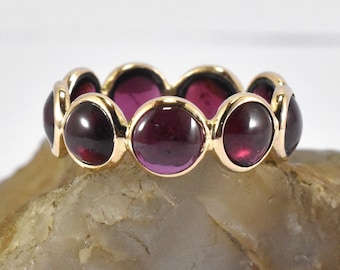 Red Garnet Eternity Band Ring, Gold And Silver Elegant 925 Sterling Silver Jewelry, Natural Gemstone, Handmade Traditional Skill