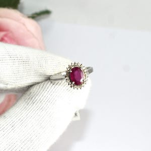 100% Natural 1.98ct Ruby & Halo Diamond Ring, 925 Sterling Vintage Style Ruby Ring, July Birthstone Ring,