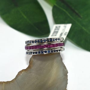 Ruby Sapphire Wrap Ring, Solid 925 Sterling Open Band Ring, Natural Ruby & Blue Sapphire Statement Ring, Fine Jewelry Gift