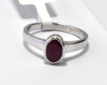 Natural Ruby Ring - Solid Sterling Silver - Oval Gemstone