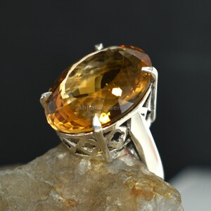 Natural Yellow Topaz 925 Sterling Silver Ring | Statement Golden Gems Jewelry | Handcrafted Big Stone Gift for Her | Bold Gemstone