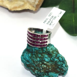 Vintage rubinring i vitt guld, flerradig rubinring med jubileumsring, uttalandering med födelsesten i juli, stapelbar ädelstensring
