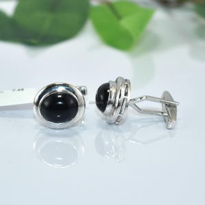 Black Onyx Sterling Silver Cufflinks: Handmade Oval Gemstone Jewelry