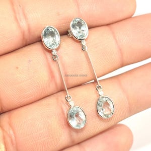 Calming Power 100% Natural Aquamarine And Diamond Jiggling Earrings, 925 Sterling Silver, Handmade Jewellery