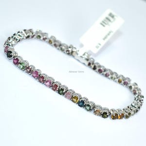 Multi-Color Tourmaline Bracelet: 925 Sterling Silver Tennis Bracelet