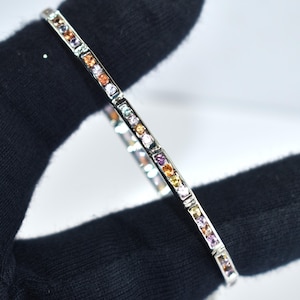 Charming Rainbow Multi Color Sapphire 925 Sterling Silver Bracelet Tennis Bracelet Inspired Best Quality Natural Healing Gemstone Vibe