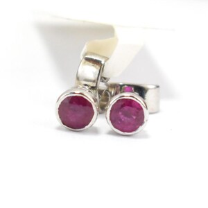 Tiny Simple Ruby Stud Silver Earring
