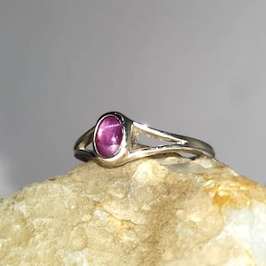 Oval Star Ruby Ring, Red Ruby Certified Cabochon Solid Silver Ring, AAA Natural  Star Ruby Birthstone Ring Gift