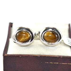 Tiger Eye 925 Sterling Silver Cufflinks - Vintage Tiger Eye Stone Cocktail Initial Men’s Cuff links - Wedding Luxury Cufflinks