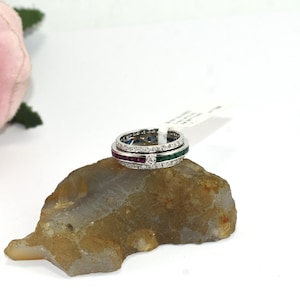 Multi Gemstone Flip Ring, 925 Sterling Silver Convertible Band, Sapphire Emerald Ruby Eternity Ring, Vintage Style Spinner Ring - Gift Idea