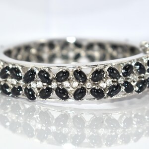 Elegant Black Star and Diamond Bangle, Sterling Silver Gemstone Bracelet, Statement Jewelry, Handmade Gift for Her, Anniversary Wear&quot;
