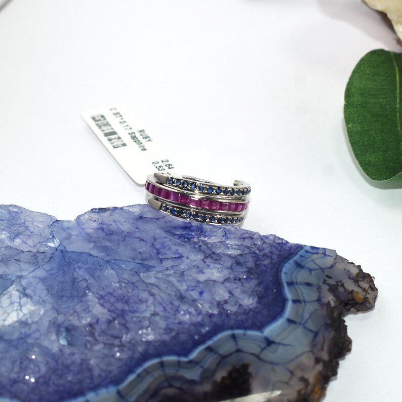 Ruby Sapphire Wrap Ring, Solid 925 Sterling Open Band Ring, Natural Ruby & Blue Sapphire Statement Ring, Fine Jewelry Gift 画像 8