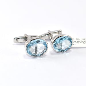 Blue Topaz Cufflinks: Solid Sterling Silver Handmade Jewelry