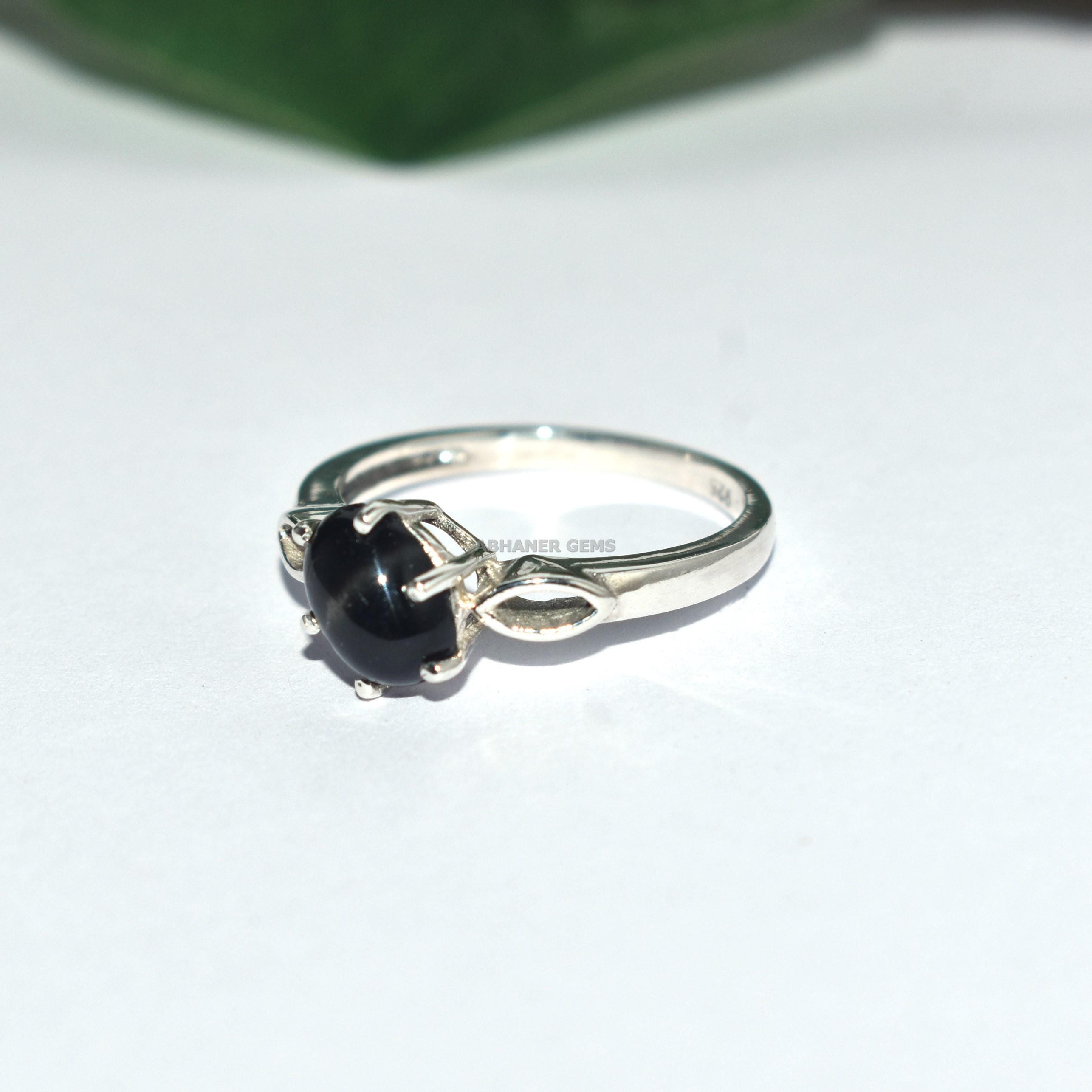 Oval Black Star Sapphire Ring, 925 Sterling Silver Engagement Ring - New Zealand