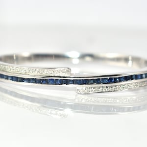 Sapphire Diamond Bangle | 925Sterling Silver Bracelet | Dainty Jewelry | Gift for Her | Wedding Anniversary | Handmade Bangle