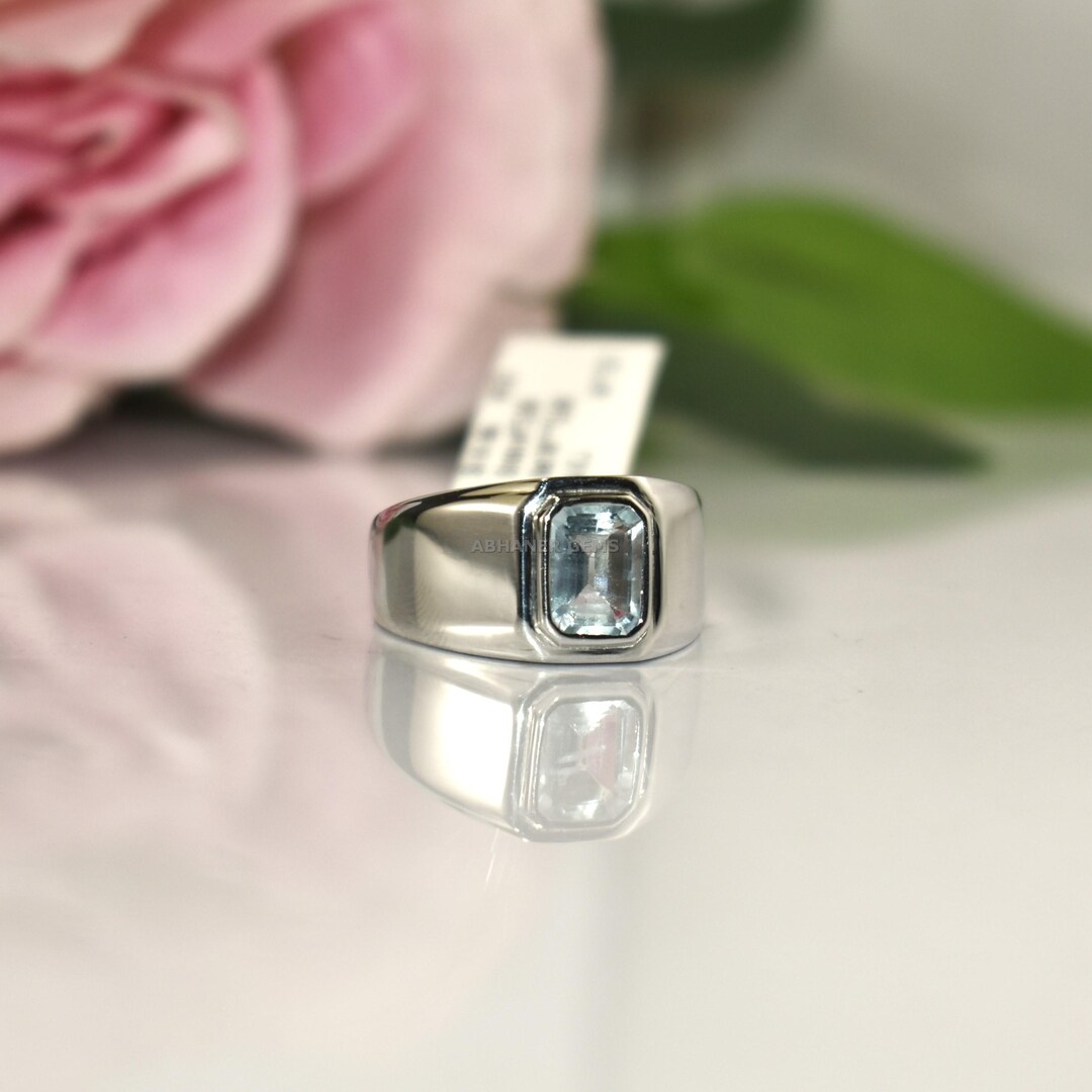 Authentic Aquamarine Smooth Signet Ring in 925 Sterling Silver Fine ...