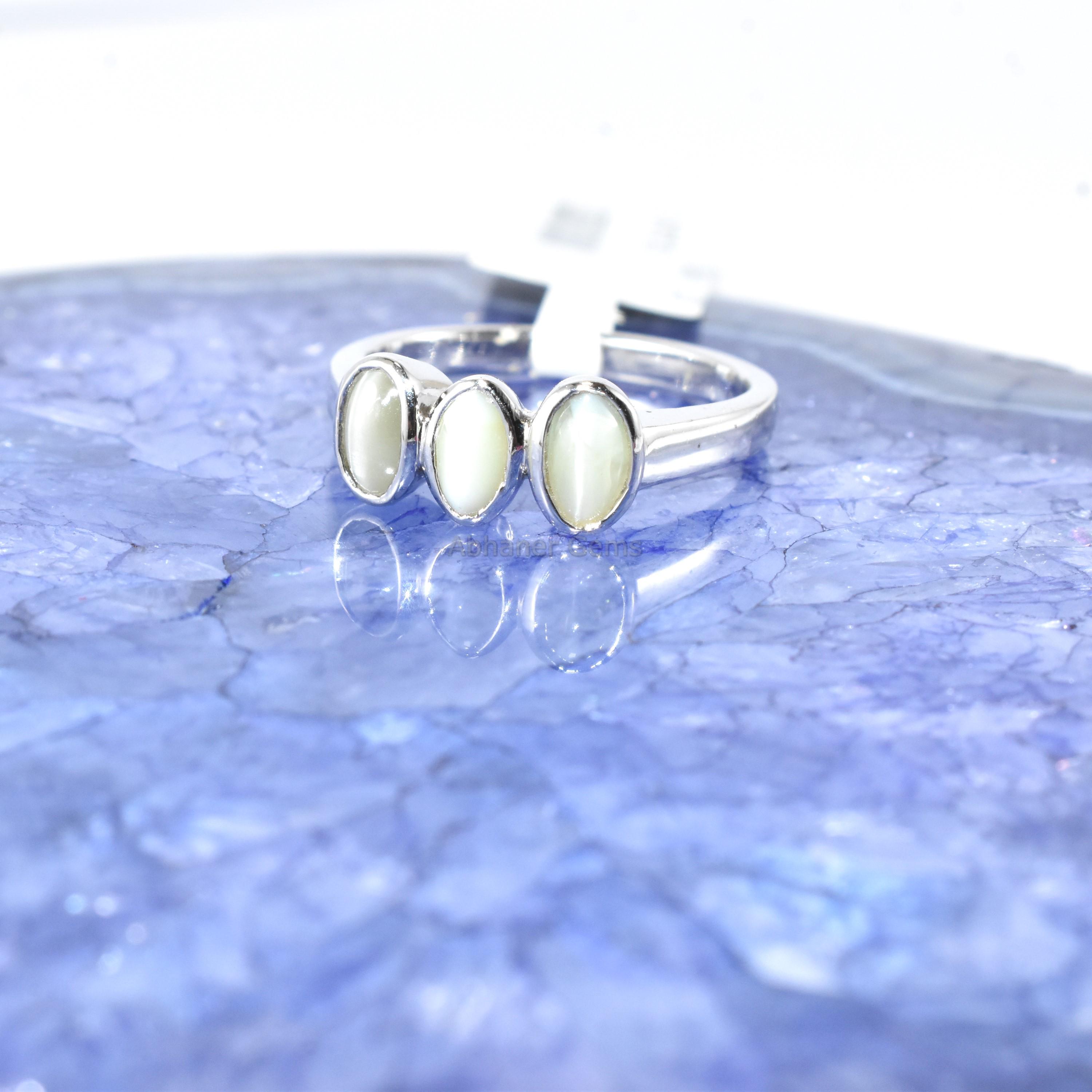 Anello Occhi Di Gatto Con Diamanti Simulati E Opale &ndash; Argento 925 &ndash; 3 Carati