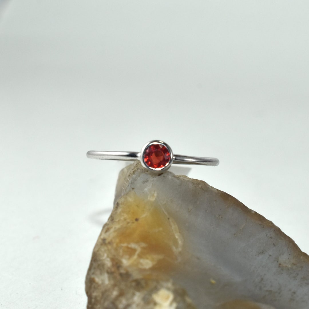 Fire Orange Sapphire Ring: Handmade Sterling Silver Minimalist Band - Etsy