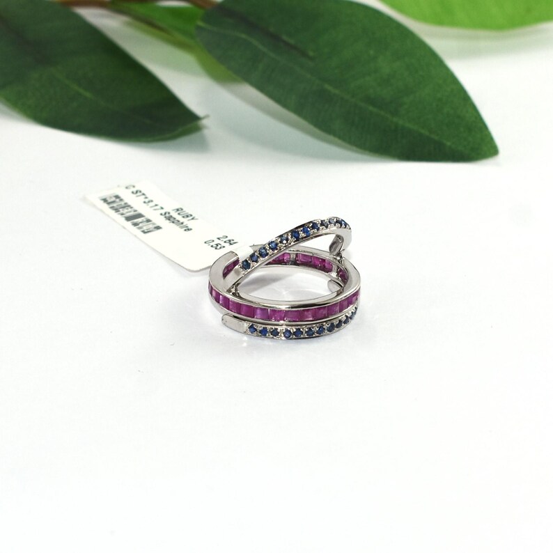 Ruby Sapphire Wrap Ring, Solid 925 Sterling Open Band Ring, Natural Ruby & Blue Sapphire Statement Ring, Fine Jewelry Gift 画像 3