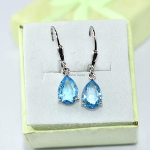 Natural Blue Topaz Earrings, Handmade Earrings, 925 Sterling Silver, Teardrop Blue Topaz Earrings, Gift for her, Dangle-Drop Earrings