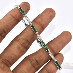 Emerald Bracelet, Genuine Emerald and Diamond Bracelet Sterling Silver, Emerald Bracelet for Women, May Birthstone Bracelet