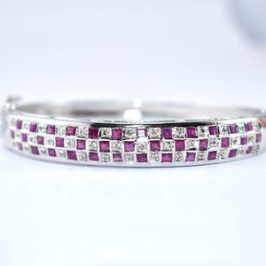 Ruby Bangle-925 Sterling Silver Bangle-Square Cut Gemstone Bangle-July Birthstone Bangle-Openable With Safety Lock Bangle - Wedding Gift