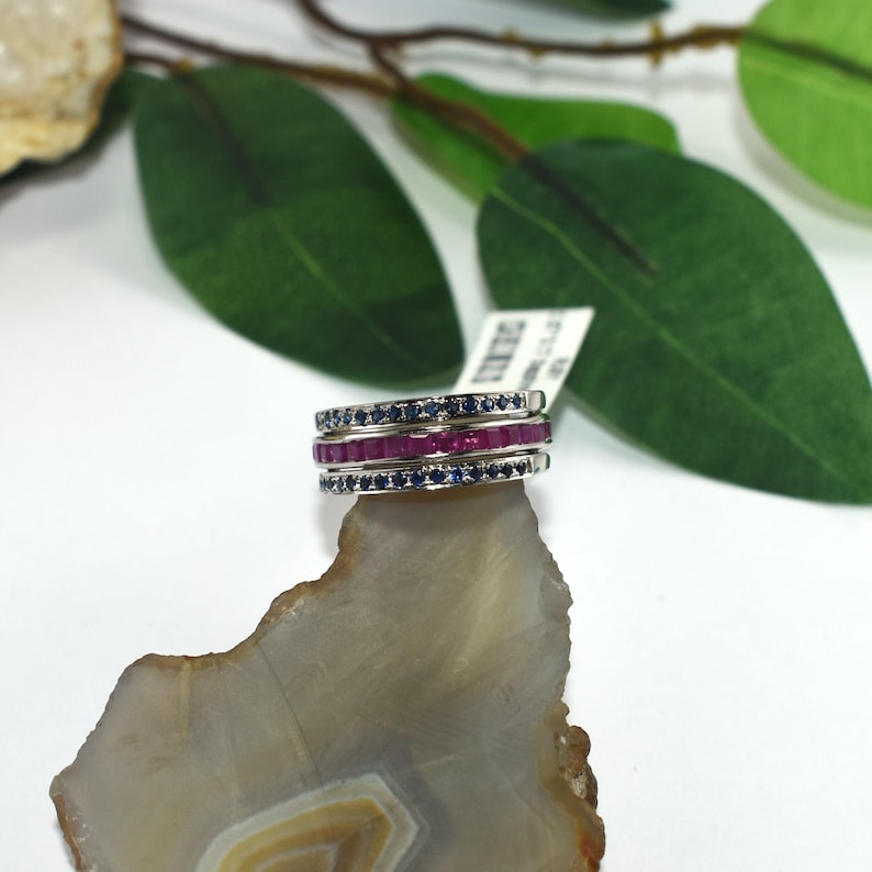 Ruby Sapphire Wrap Ring, Solid 925 Sterling Open Band Ring, Natural Ruby & Blue Sapphire Statement Ring, Fine Jewelry Gift 画像 1