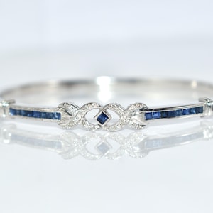 Natural Blue Sapphire Bangle-925 Sterling Silver Bangle-Baguette Sapphire Bangle-Stackable Bangle-September Birthstone Bangle-Birthday Gift