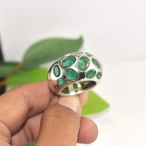 Natural Emerald Band Ring - 925 Sterling Silver Statement Ring - May Birthstone Jewelry Gift