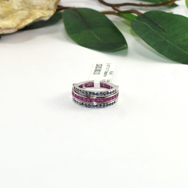 Ruby Sapphire Wrap Ring, Solid 925 Sterling Open Band Ring, Natural Ruby & Blue Sapphire Statement Ring, Fine Jewelry Gift 画像 2